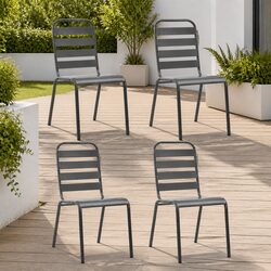 4-Pack Outdoor Chairs: Steel Slatted Design in Dark Grey