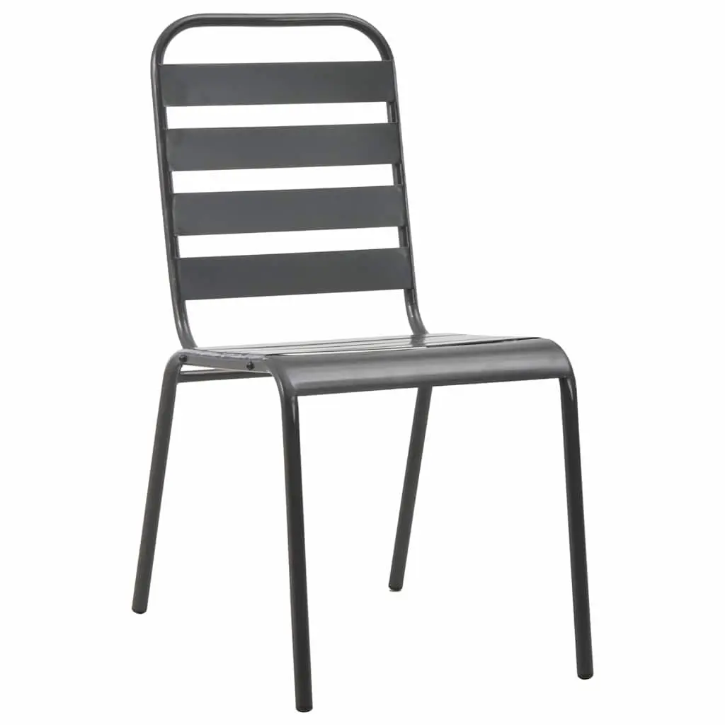 Outdoor Chairs 4 pcs Slatted Design Steel Garden Patio Seating Dark Grey