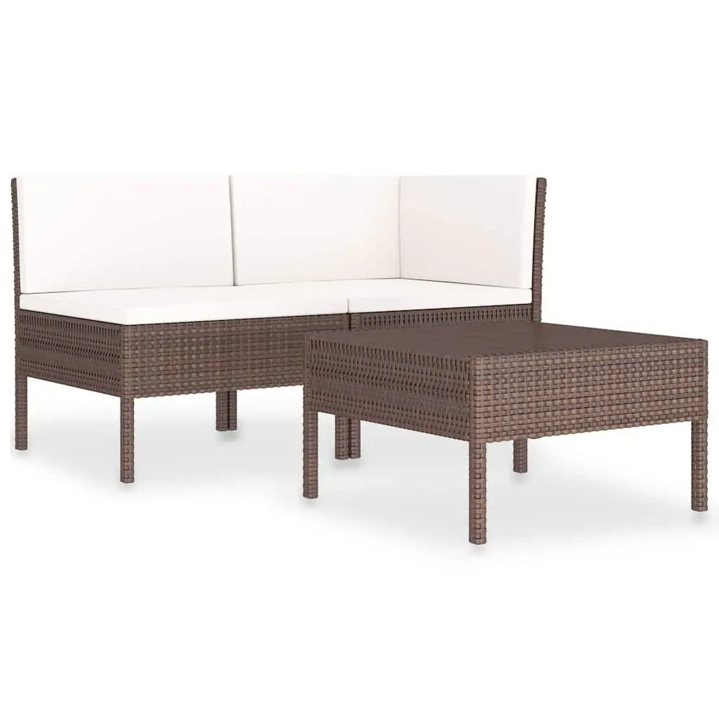 Garden Lounge Set 3 Piece Outdoor Furniture Brown Poly Rattan Sofa with Cushions