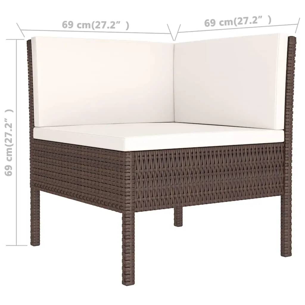 Garden Lounge Set 3 Piece Outdoor Furniture Brown Poly Rattan Sofa with Cushions