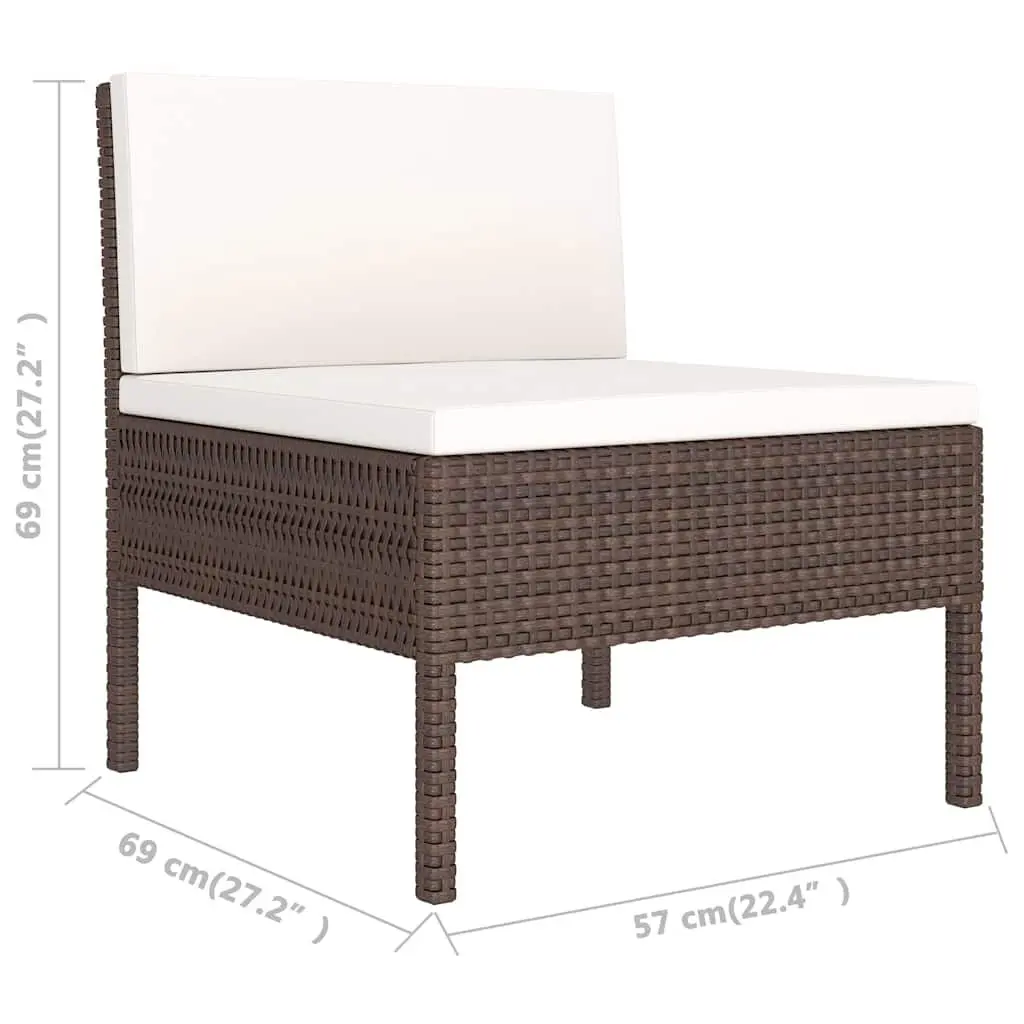 Garden Lounge Set 3 Piece Outdoor Furniture Brown Poly Rattan Sofa with Cushions