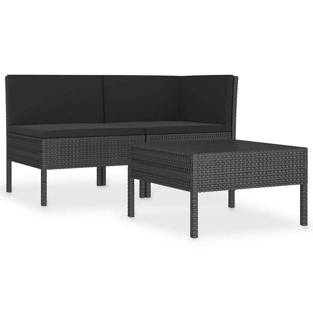 Garden Lounge Set Outdoor Use 3 Piece Poly Rattan Sofa Coffee Table