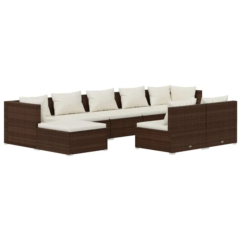 9 Piece Modular Outdoor Furniture Set for Garden Relaxation with Brown PE Rattan and Thick Cushions