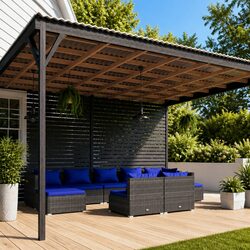 9 Piece Modular Garden Lounge Set - Grey Poly Rattan with Cushions