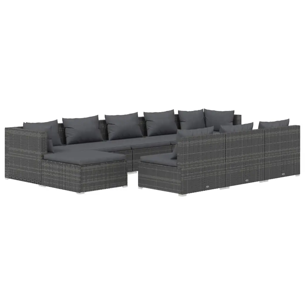 Garden Lounge Set 10 Pieces Outdoor Patio Grey Poly Rattan
