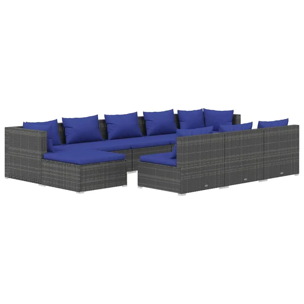Garden Lounge Set Outdoor Patio Furniture 10 Piece Grey Rattan with Cushions