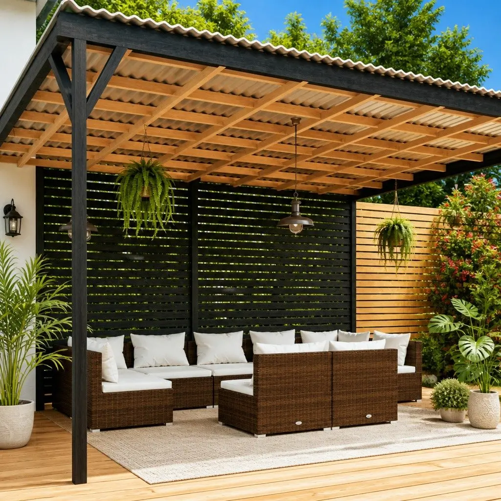 9 Piece Modular Garden Lounge Set for Outdoor Use with Brown PE Rattan and Cushions