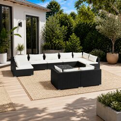 Garden Lounge Set 10 Piece Outdoor Patio Furniture Black Modular Rattan Seating