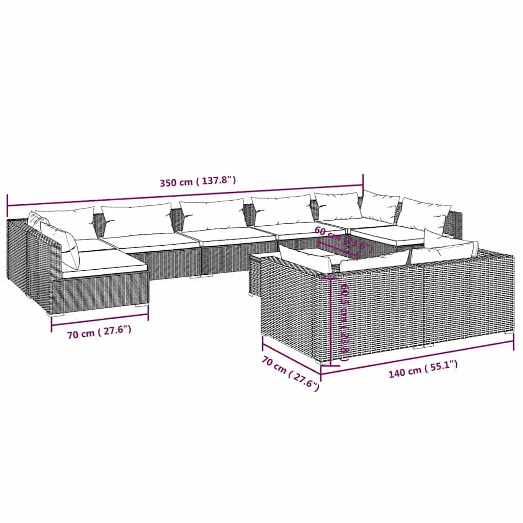 Garden Lounge Set Outdoor Patio Furniture 10 Piece Modular Rattan Seating Black