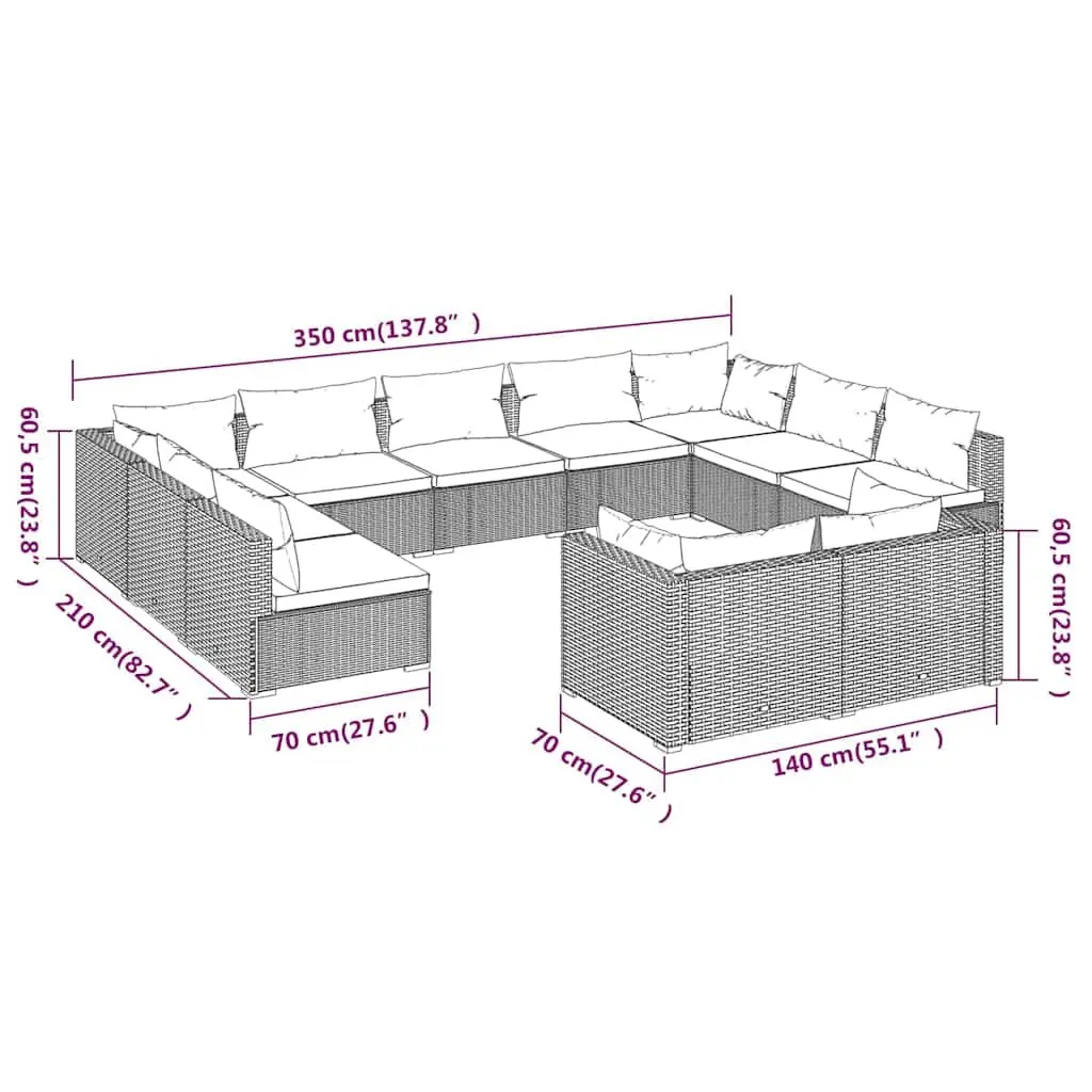 Garden Lounge Set Outdoor Furniture Black 11 Piece