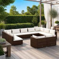11 Piece Modular Garden Lounge Set - Brown Poly Rattan