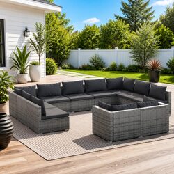 11-Piece Outdoor Lounge Set Specifications: Grey Rattan