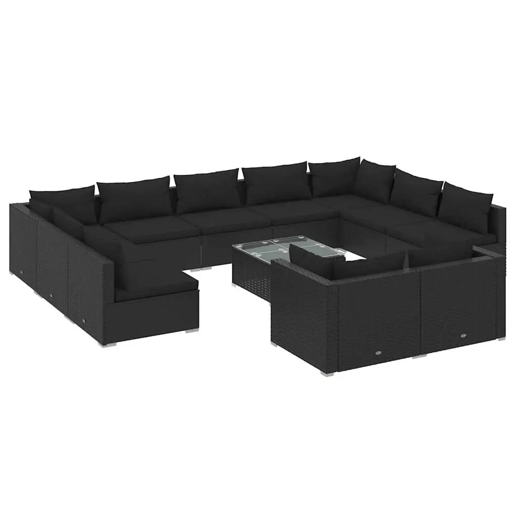 12 Piece Modular Patio Furniture Set for Outdoor Garden Lounge Black Poly Rattan
