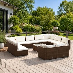 12-Piece Modular Garden Lounge Set in Brown Poly Rattan