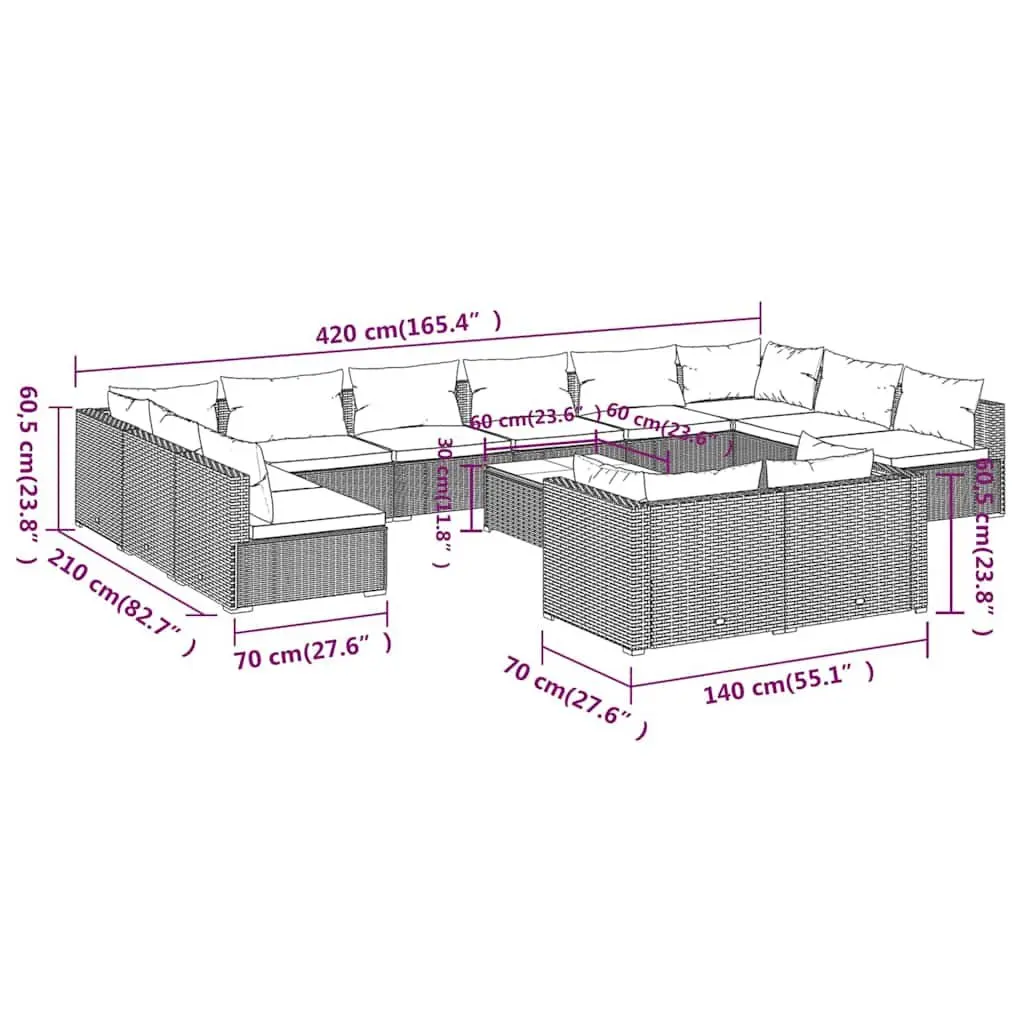 13 Piece Garden Lounge Set Outdoor Patio Furniture Black PE Rattan