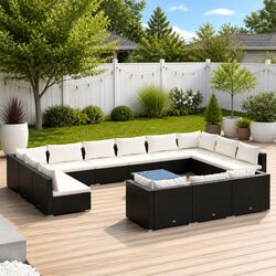 14-Piece Modular Black Patio Lounge Furniture Set