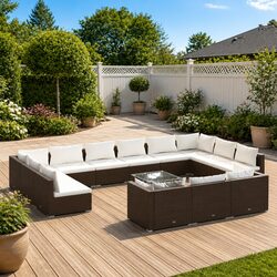 14-Piece Outdoor Lounge Furniture Set: Brown Rattan Details