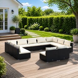 Garden Lounge Set 11 Piece Outdoor Furniture Black Poly Rattan Modular Sofa