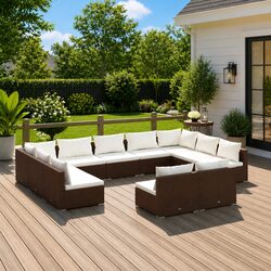 11-Piece Garden Lounge Set: Brown Poly Rattan Specifications