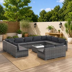 Grey Poly Rattan 12 Piece Modular Garden Lounge Set