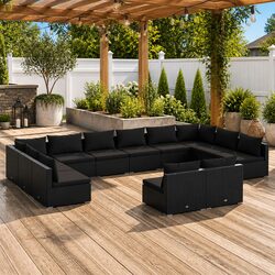 12 Piece Outdoor Lounge Set - Black Poly Rattan