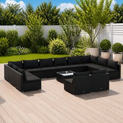 Garden Lounge Set Specifications: 13 Pieces, Black Rattan