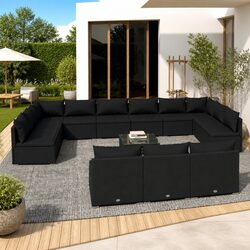 14 Piece Garden Lounge Set: Black Rattan, Modular Design
