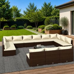 14 Piece Garden Lounge Set Specifications - Brown Poly Rattan