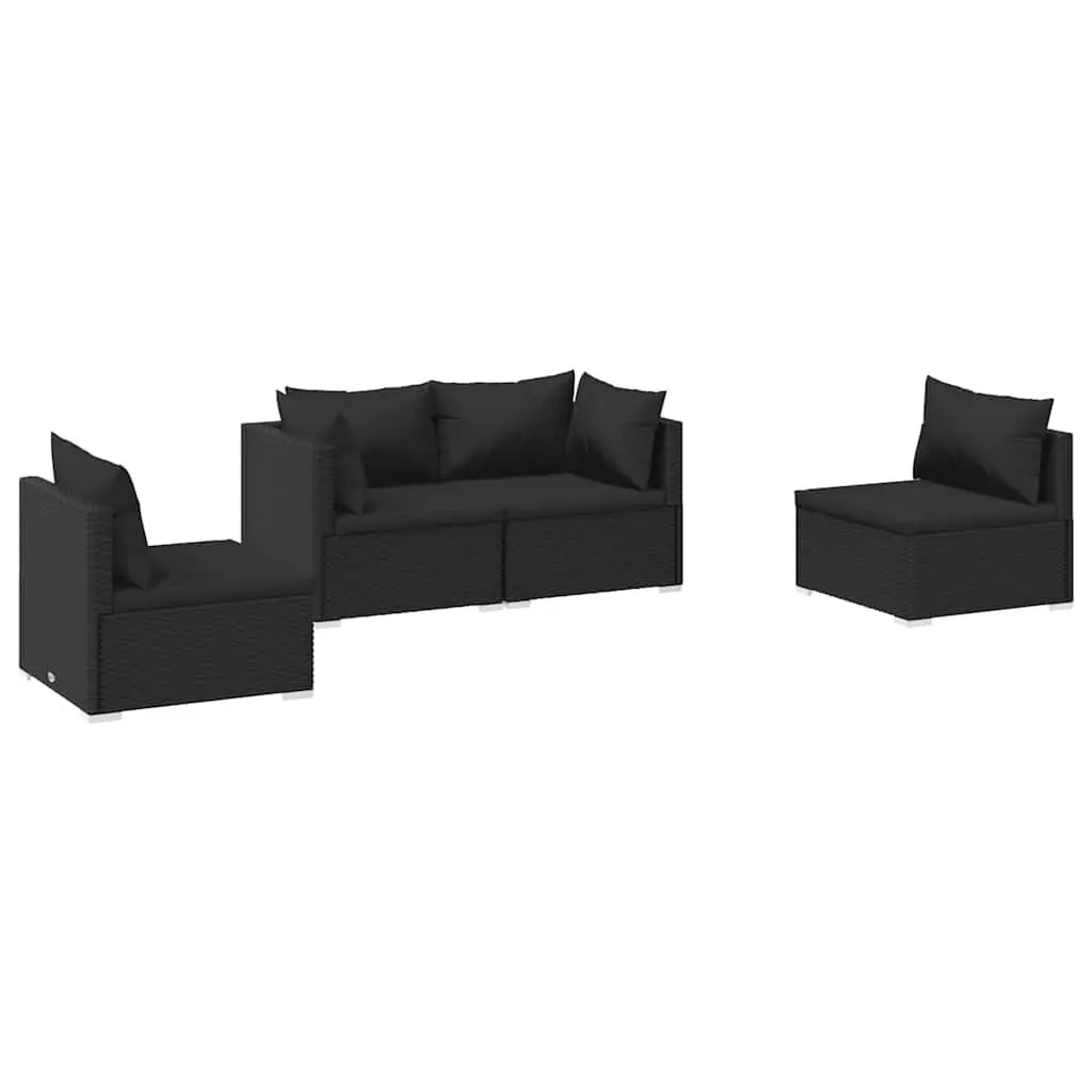 Garden Lounge Set Outdoor Patio Furniture 4 Piece Black with Cushions