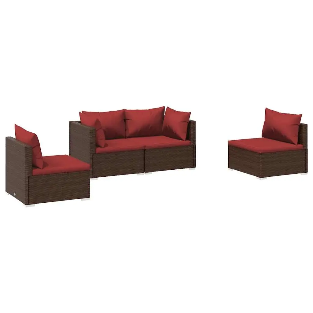 Garden Lounge Set 4 Piece Outdoor Patio Furniture Poly Rattan Brown Modular