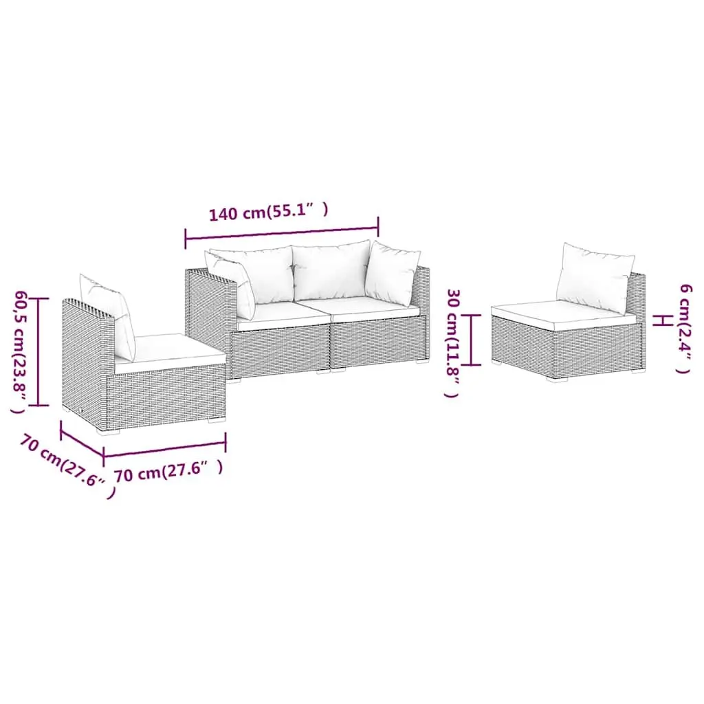 Garden Lounge Set 4 Piece Outdoor Patio Furniture Poly Rattan Brown Modular