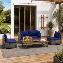 Garden Lounge Set: 4-Piece Grey Rattan Sofa