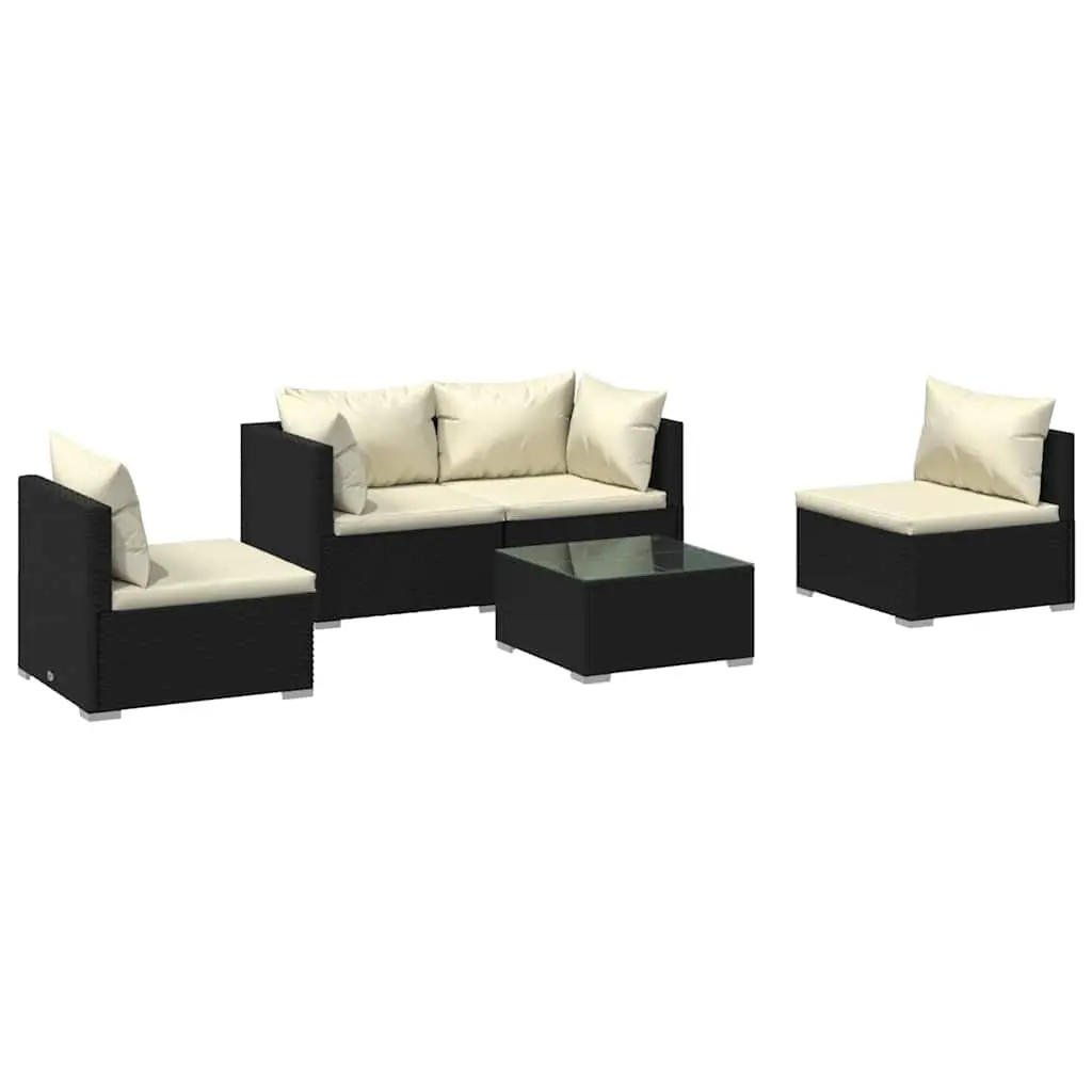 5 Piece Outdoor Garden Lounge Set Black PE Rattan Patio Furniture