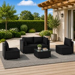 5-Piece Modular Lounge Set - Black Rattan Outdoor Furniture