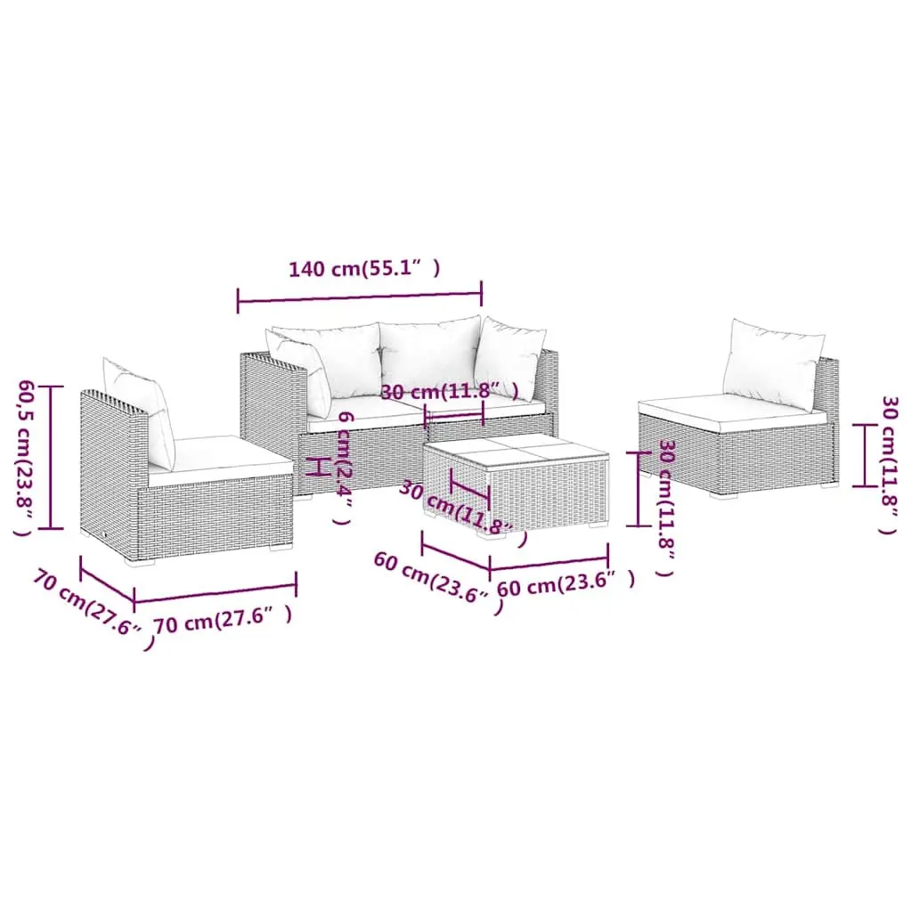 Garden Lounge Set 5 Piece Outdoor Furniture Patio Sofa with Cushions Black