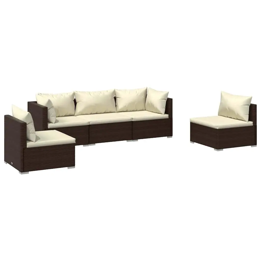 Garden Lounge Set 5 Piece Outdoor Furniture Poly Rattan Brown Modular Patio Sofa