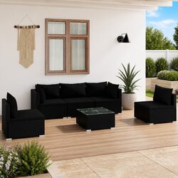 6 Piece Garden Lounge Set: Black Poly Rattan Specifications
