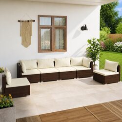 6-Piece Modular Garden Lounge Set - Brown PE Rattan