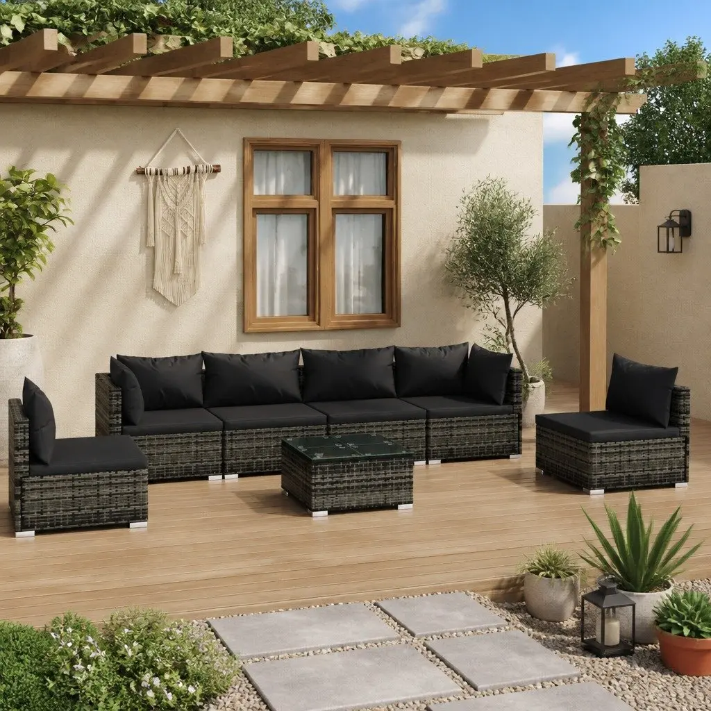 Garden Lounge Set 7 Piece Outdoor Furniture Grey Poly Rattan Patio