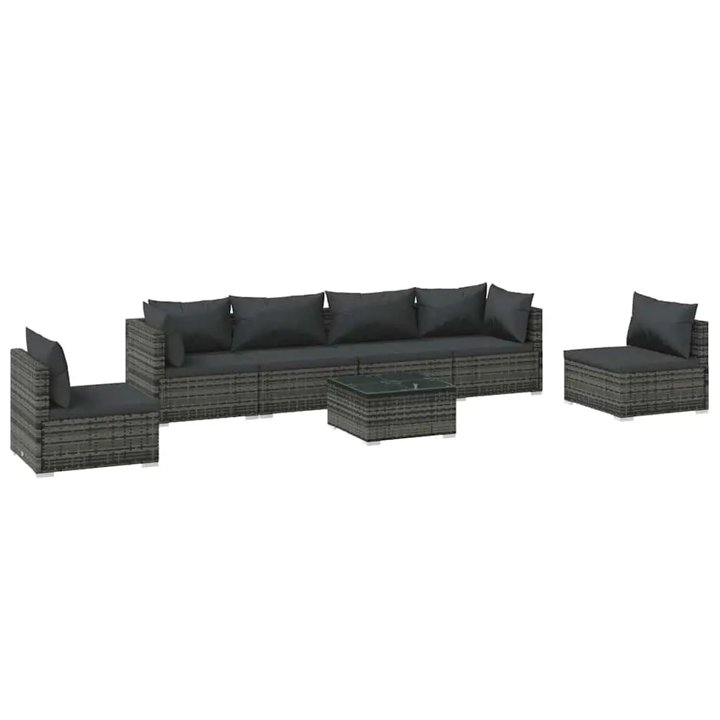 Garden Lounge Set 7 Piece Outdoor Furniture Grey Poly Rattan Patio