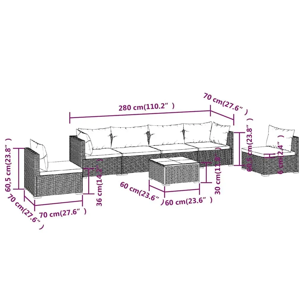 Garden Lounge Set 7 Piece Outdoor Furniture Grey Poly Rattan Patio