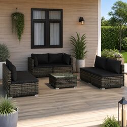 7 Piece Garden Lounge Set Outdoor Patio Furniture Poly Rattan with Cushions Grey