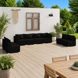 Outdoor Garden Lounge Set 8 Piece Patio Furniture PE Rattan Black Modular