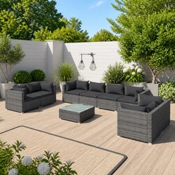 Specifications of a 9 Piece Grey Rattan Garden Lounge Set
