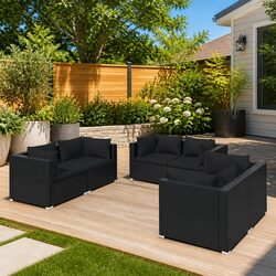 6 Piece Garden Lounge Set Outdoor Patio Furniture Poly Rattan Black with