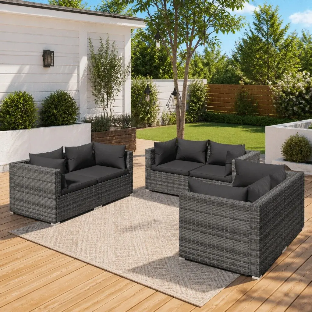 Garden Lounge Set 6 Piece Outdoor Patio Furniture Grey Modular Sofa
