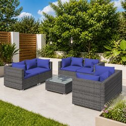 Detailed Specs for 7-Piece Outdoor Lounge Set Grey Rattan
