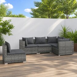 Garden Lounge Set 5 Piece Outdoor Furniture Poly Rattan Patio Sofa with Cushions