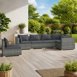 6-Piece Grey Rattan Garden Lounge Set: Specs Inside