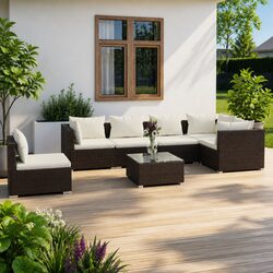 Specifications of 7-Piece Brown Poly Rattan Garden Set